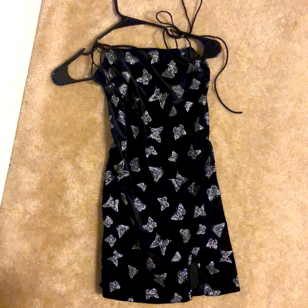 Black sparkly butterfly mini dress